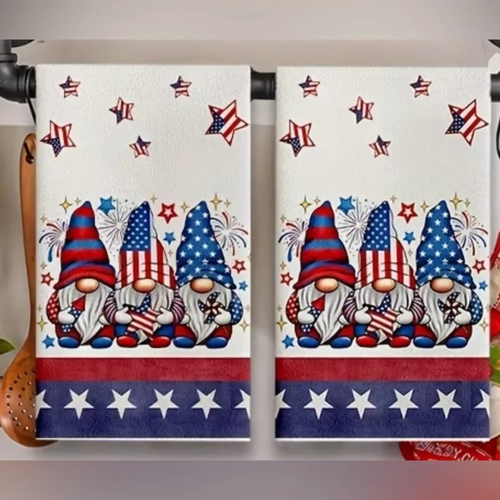 Patriotic Gnome Kitchen Towels - Red Blue White